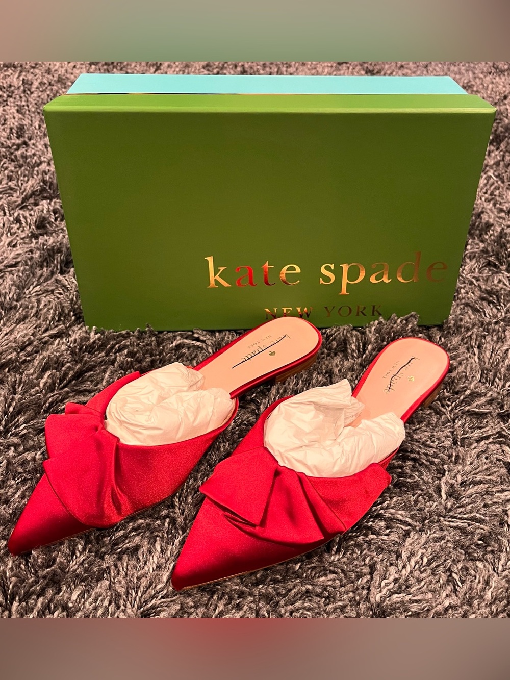 🌺NWT KATE SPADE FARYN RED SATIN BOW SHOE SIZE 7.5🌺